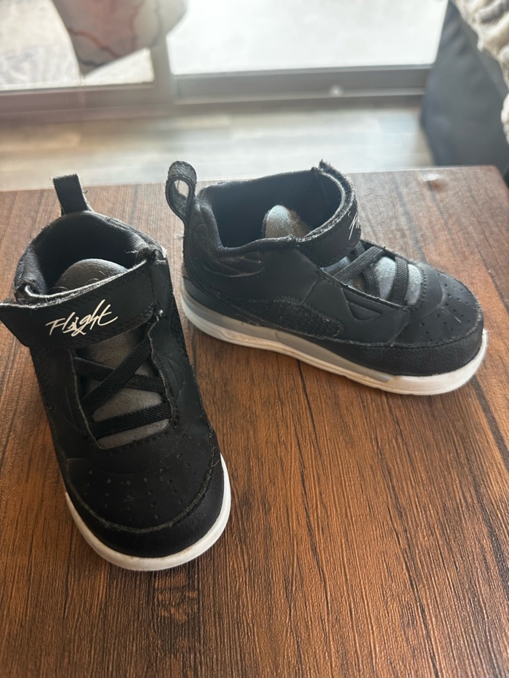 Jordan Kids Black and White Velcro Flight Sneakers